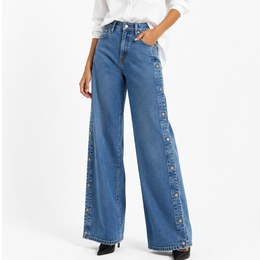 Social Tourist 90's Ultra High Rise Baggy Side Snap Jeans Blue Medium Wash W24 R
